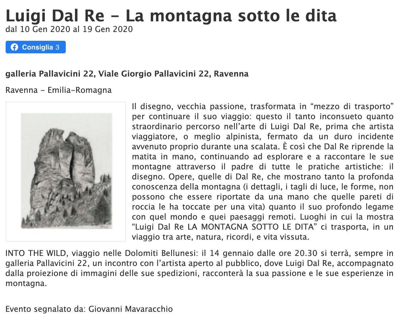 La montagna sotto le dita - Luigi Dal Re su espressioneArte | Pallavicini22 spazio espositivo Ravenna