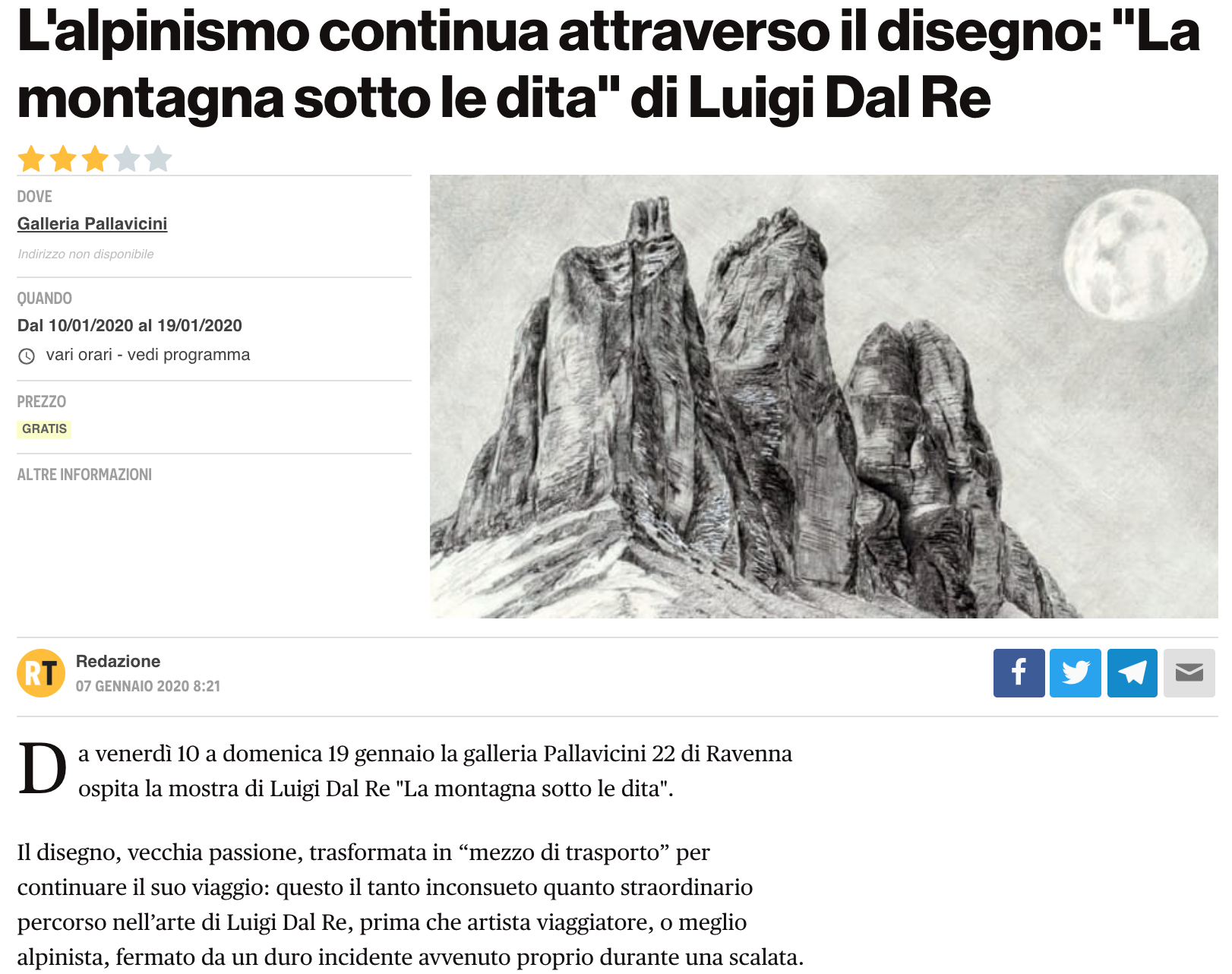 La montagna sotto le dita - Luigi Dal Re su RavennaToday | Pallavicini22 spazio espositivo Ravenna