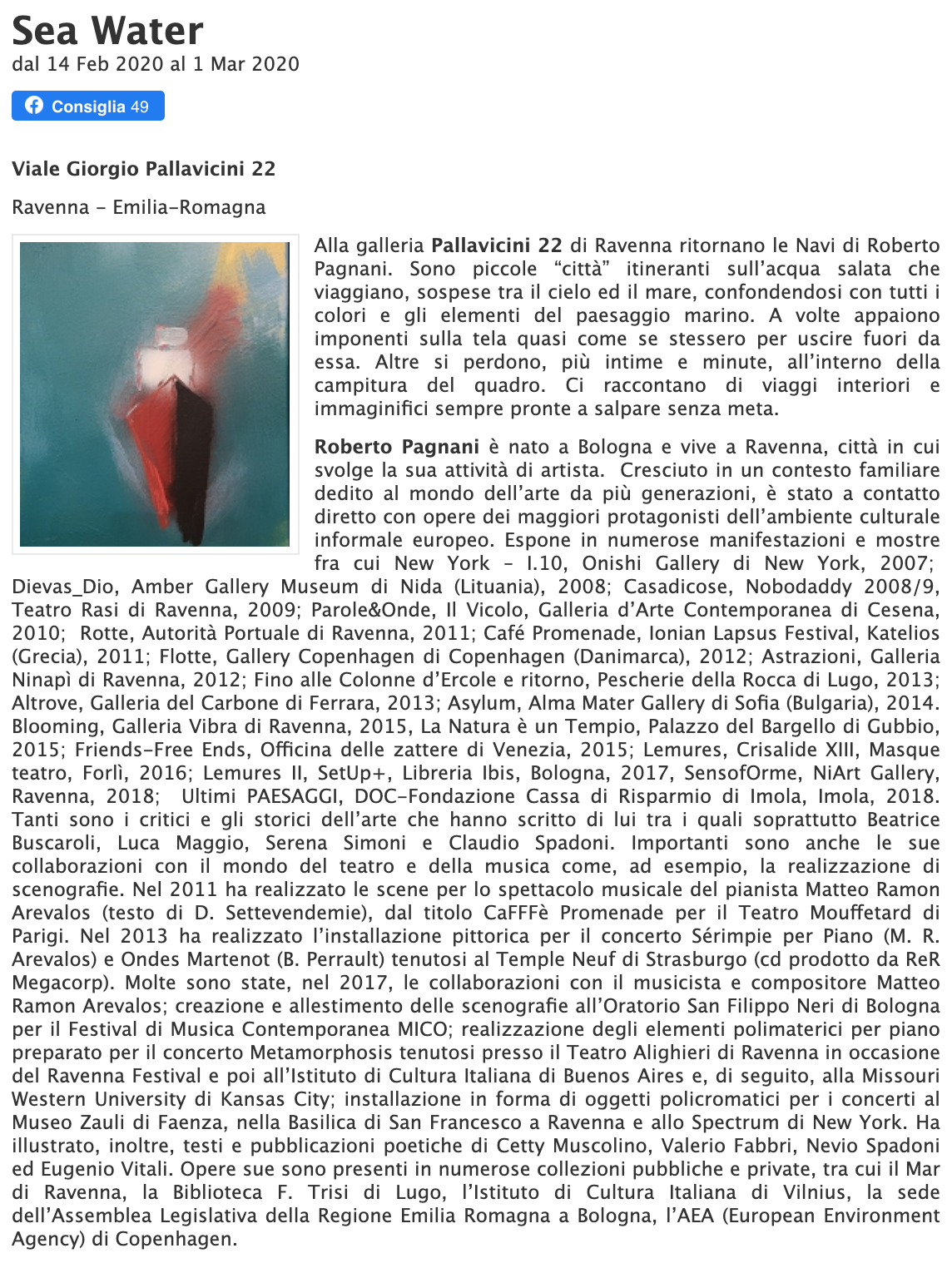 Sea Water di Roberto Pagnani su espressioneArte | Pallavicini22 spazio espositivo Ravenna