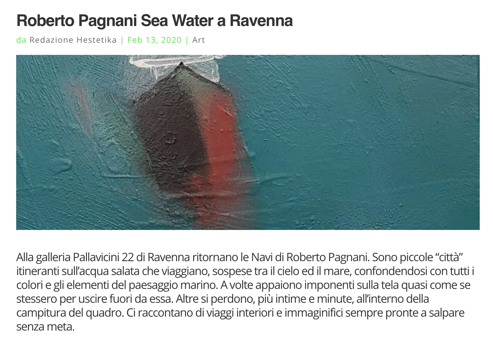Sea Water di Roberto Pagnani su Hestetika | Pallavicini22 spazio espositivo Ravenna