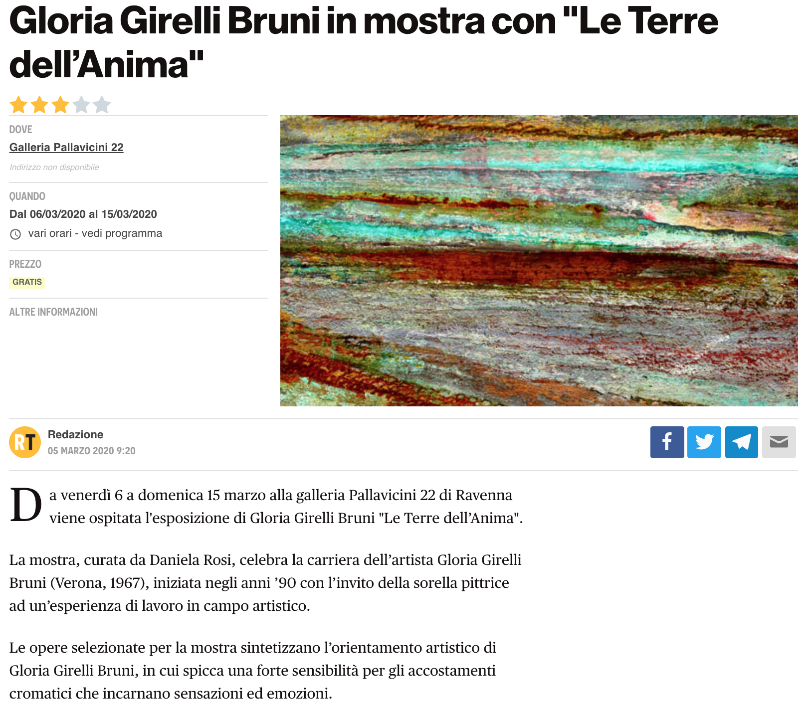 Le Terre dell'Anima di Gloria Girelli Bruni su RavennaToday | Pallavicini22 spazio espositivo Ravenna