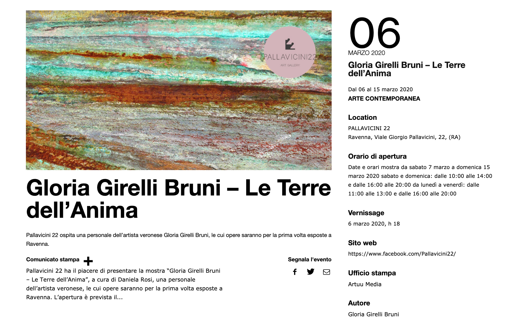 Le Terre dell'Anima di Gloria Girelli Bruni su Exibart | Pallavicini22 spazio espositivo Ravenna