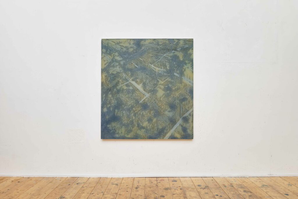 08) Paesaggio, 2023, grafite e acquarello su tela cm 120x110.