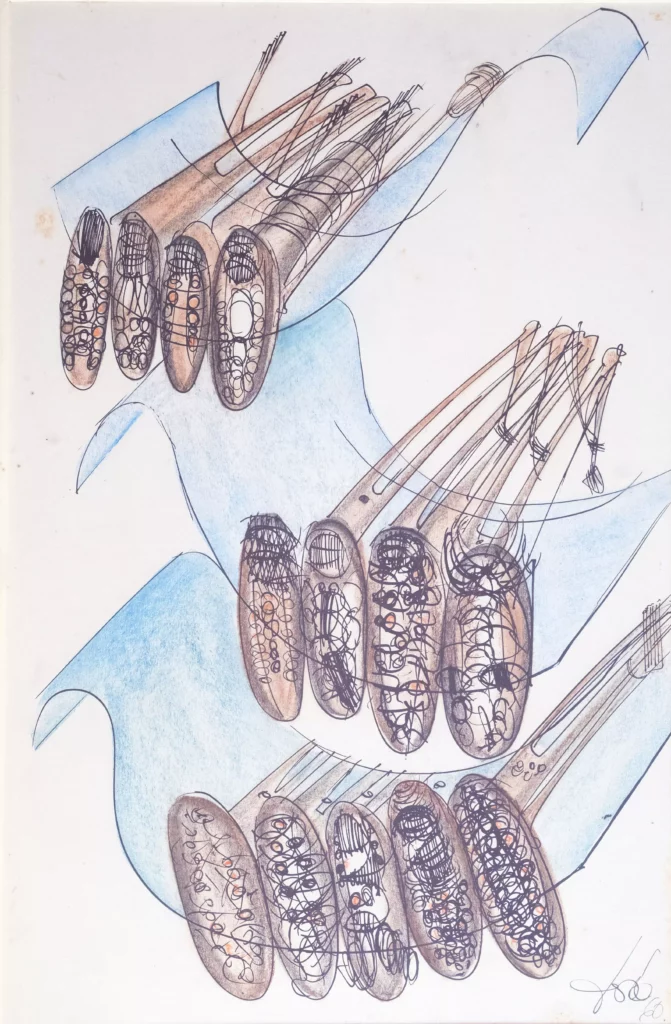 Senza titolo 1960, china e pastelli, carta montata su tela cm 50x32